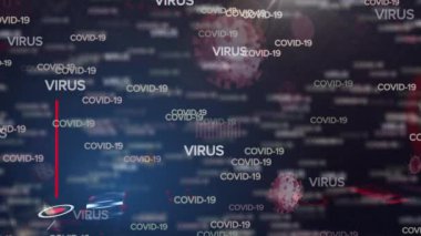 İstatistik kaydıyla birlikte covid 19 metnin animasyonu. küresel covid 19 salgın ve veri işleme konsepti dijital olarak oluşturulmuş video.