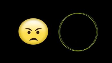 Siyah arkaplanda dijital emoji simgelerinin ve dairelerin animasyonu. küresel sosyal medya, bağlantılar ve dijital arayüz konsepti dijital olarak oluşturulmuş video.