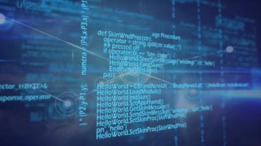 Bağlantı ağlarının animasyonu ve kara arkaplan üzerinden veri işleme. küresel bağlantılar, dijital arayüz, dijital olarak oluşturulan veri işleme konsepti.