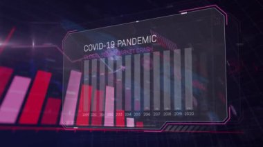 Covid 19 hücrenin ve istatistik kaydı olan metnin animasyonu. küresel covid 19 salgın ve veri işleme konsepti dijital olarak oluşturulmuş video.
