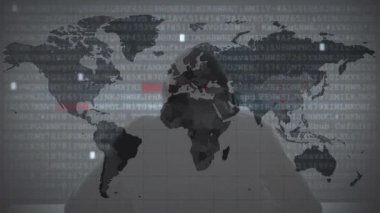 Bilgisayar korsanı üzerinden veri işleme animasyonu. Çevrimiçi güvenlik, siber suç ve veri işleme kavramı dijital olarak oluşturulmuş video.