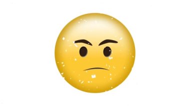 Konfetilerin düşmesi üzerine kızgın emoji ikonu animasyonu. küresel sosyal medya ve iletişim konsepti dijital olarak oluşturulmuş video.
