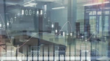 Taşıyıcı bantlardaki karton kutuların üzerinden geçen istatistiklerin animasyonu. küresel gönderim ve bağlantılar konsepti dijital olarak oluşturulmuş video.