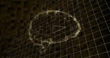 Matematiksel denklemlerin animasyonu, insan beyninin dijital modeli üzerinden siyah arkaplanda. küresel tıp, sağlık ve teknoloji konsepti dijital olarak üretilen video.