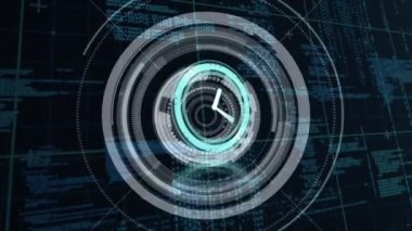 Siyah arkaplan üzerinden tarama ve veri işleme animasyonu. küresel bağlantılar, dijital arayüz, dijital olarak oluşturulan veri işleme konsepti.