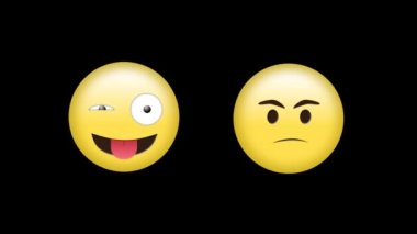 Siyah arkaplanda dijital emoji simgelerinin animasyonu. küresel sosyal medya, bağlantılar ve dijital arayüz konsepti dijital olarak oluşturulmuş video.