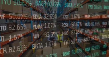 Depoda çalışan insanların veri işleme animasyonları. küresel sevkiyat, dağıtım ve bağlantılar konsepti dijital olarak oluşturulmuş video.