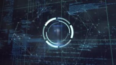 Bağlantı ağlarının animasyonu, veri işleme ve siyah arkaplan üzerinde tarama. küresel bağlantılar, dijital arayüz, dijital olarak oluşturulan veri işleme konsepti.