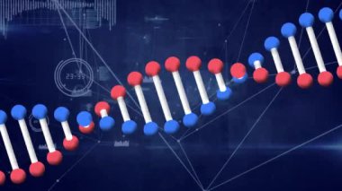DNA iplikçiklerinin bağlantı ağı üzerinden animasyonu. küresel sosyal medya, bağlantılar ve dijital arayüz konsepti dijital olarak oluşturulmuş video.