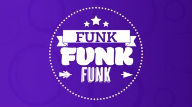 Mor arkaplanda funk metnin canlandırması. Sosyal medya ve iletişim arayüzü kavramı dijital olarak oluşturulmuş video.