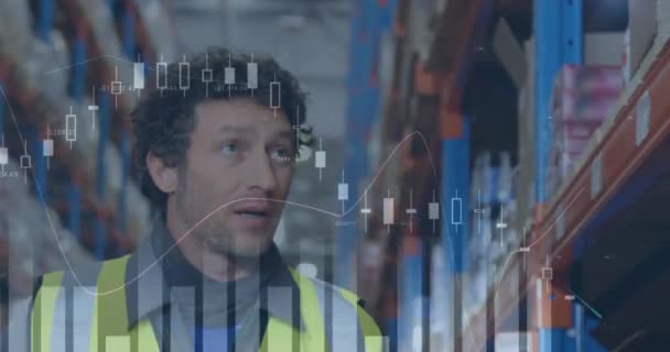 Animatie Van Statistieken Financiële Gegevensverwerking Mensen Die Magazijnen Werken Global — Stockvideo