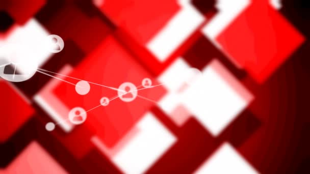 赤の背景に接続のネットワークのアニメーション 世界的なビジネス データ処理 テクノロジーの概念がデジタルで生成されたビデオ — ストック動画
