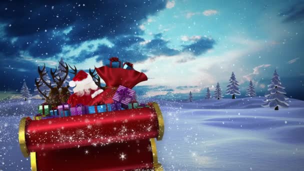 Animation Père Noël Traîneau Avec Cadeaux Noël Neige Tombant Dans — Video