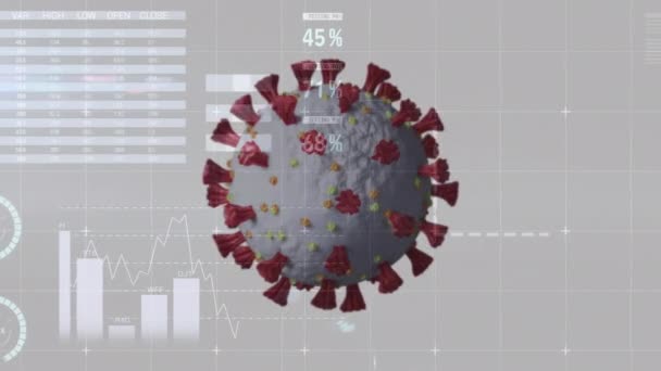 Анимация Клеток Обработка Статистики Глобальный Ковид Пандемия Обработка Данных Концепции — стоковое видео