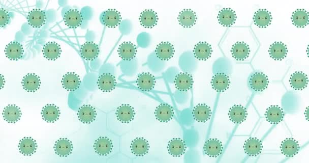 Animatie Van Covid Viruscellen Moleculen Witte Achtergrond Global Covid Pandemisch — Stockvideo