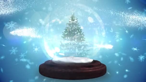 Animation Sapin Noël Globe Neige Avec Des Flocons Neige Tombants — Video