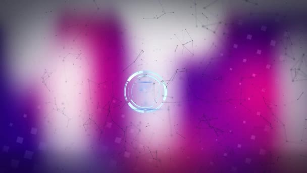 Animación Escáner Circular Con Red Conexiones Sobre Cuadrados Formas Púrpuras — Vídeo de stock