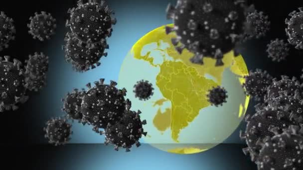 Animation Von Covid Zellen Die Über Den Globus Fliegen Global — Stockvideo