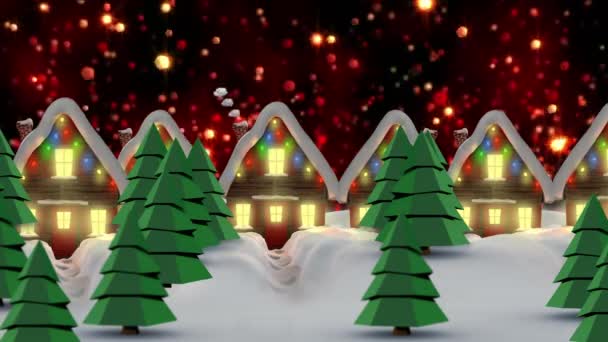 Animation Αστέρια Που Πέφτουν Πολύχρωμα Φώτα Πάνω Από Σπίτια Νεράιδα — Αρχείο Βίντεο