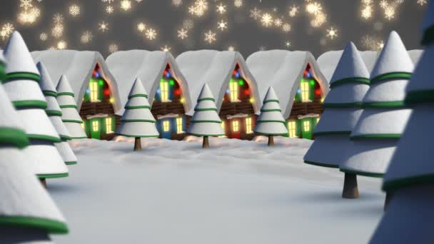 Animatie Van Sneeuw Vallen Huizen Met Sprookjes Kerstmis Traditie Viering — Stockvideo