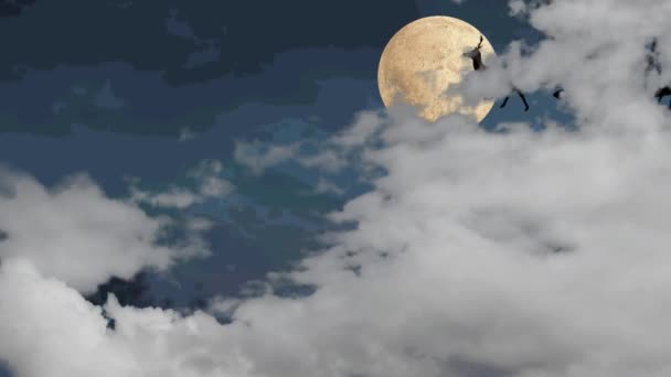 Animación Santa Claus Trineo Con Renos Sobre Nubes Luna Navidad — Vídeo de stock