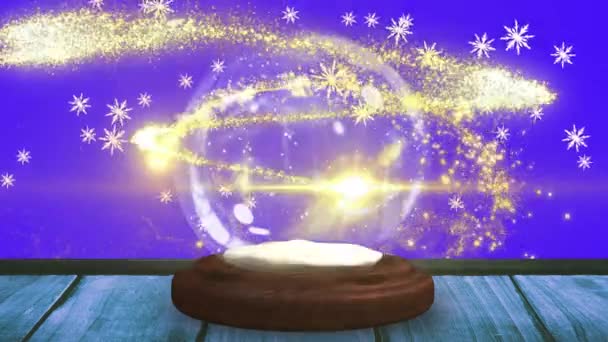 Animation Des Vœux Noël Globe Neige Étoile Filante Sur Fond — Video