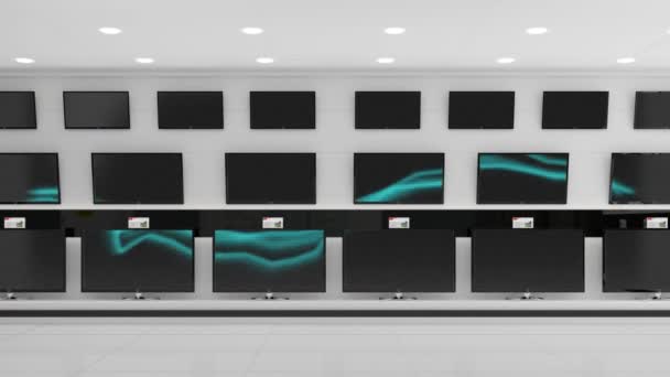 Animation Blue Electrical Current Multiple Flat Screen Tvs Shop Display — Stock Video