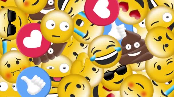 Animacja Wielu Spadających Emoji Niebieskim Tle Media Społecznościowe Koncepcja Komunikacji — Wideo stockowe