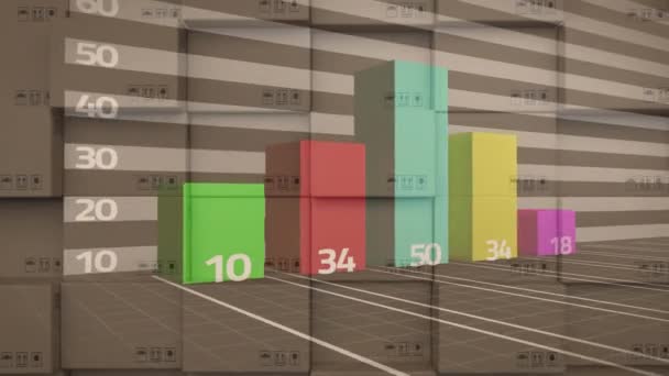 Animation Der Verarbeitung Von Statistiken Über Kartons Globales Versand Und — Stockvideo