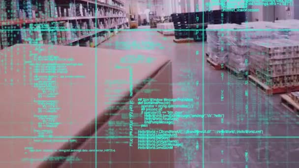 在空仓库上激活数据处理 全球航运 交付和连接概念数字生成视频 — 图库视频影像