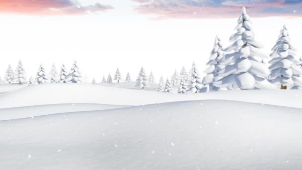 Animación Nieve Cayendo Sobre Árboles Sobre Fondo Blanco Navidad Tradición — Vídeo de stock