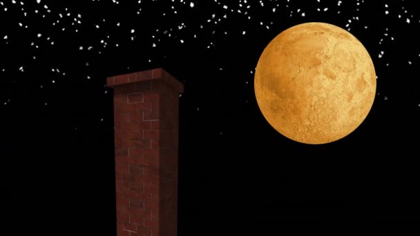 Animacja Zimowej Scenerii Bożego Narodzenia Kominem Świecące Plamy Spadające Księżyc — Wideo stockowe