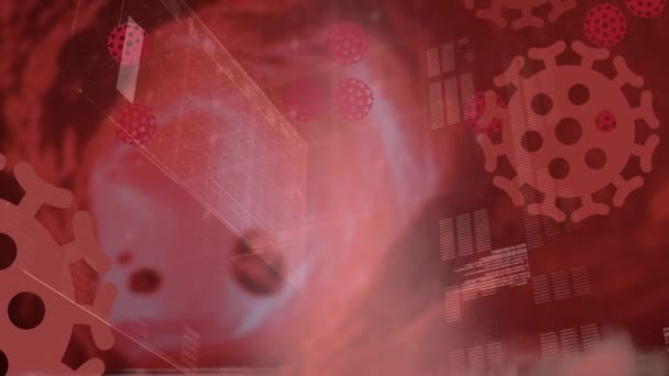 Coperid Hücre Istatistik Işleme Animasyonu Küresel Covid Salgın Veri Işleme — Stok video