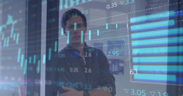 Animación Del Procesamiento Datos Financieros Sobre Hombres Negocios Cargo Negocios — Vídeos de Stock