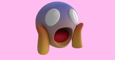 Düşen altın konfetiyle pembe arka planda bir çığlık emoji simgesi 