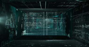 Ekranlardaki istatistik işleme ve bilimsel verilerin resmi. dijital arayüz ve küresel bilim bağlantısı konsepti dijital olarak oluşturulmuş görüntü.