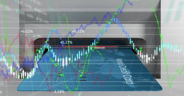 Imagen Del Procesamiento Datos Financieros Través Ranura Cajero Automático Tarjeta — Foto de Stock