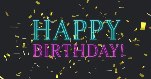 Digital Image Happy Birthday Text Blue Violet Fonts Flickering While — Stock Photo, Image