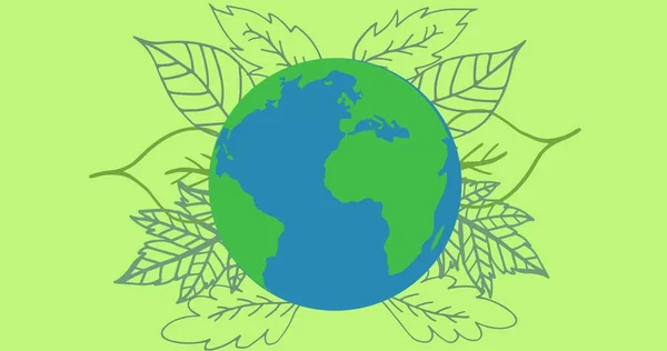 Состав Земного Шара Листья Зеленом Фоне Глобальное Сохранение Концепция Дня — стоковое фото