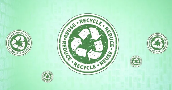 Composição Texto Reciclagem Logotipo Sobre Fundo Verde Conceito Global Conservação — Fotografia de Stock