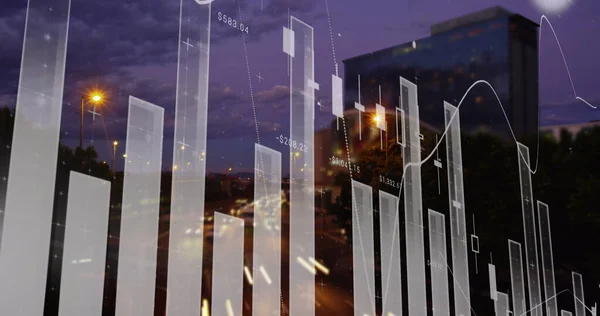 Arkaplanda Şehir Manzaralı Veri Işleme Grafikleri Istatistikleri — Stok fotoğraf