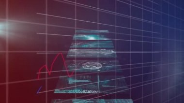 Dijital ekranlarla finansal veri işleme animasyonu. küresel iş, finans, dijital arayüz ve dijital olarak oluşturulmuş veri işleme kavramı.