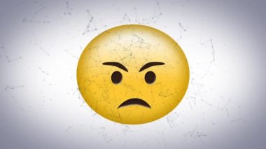 Bağlantı ağı üzerinden kızgın emoji simgesinin animasyonu. küresel sosyal medya ve iletişim konsepti dijital olarak oluşturulmuş video.