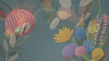 Hareket eden çiçeklerin üzerine düşen kar animasyonu. Noel, gelenek ve kutlama konsepti dijital olarak oluşturuldu.