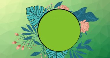 Yeşil arka plandaki çiçeklerin üzerindeki dünya günü yazı ve logosunun animasyonu. küresel koruma ve yeşil farkındalık kavramı dijital olarak oluşturulmuş video.