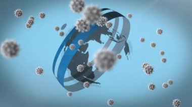 Dünya üzerinde düşen covid 19 hücrenin animasyonu. küresel sağlık ve sağlık hizmetleri kavramı dijital olarak üretilen video.