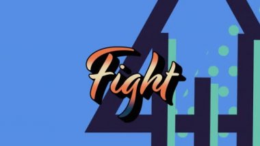 Renkli grafikler ve şekiller üzerine dövüş metninin animasyonu. arkaplan, sosyal medya ve iletişim konsepti dijital olarak oluşturulmuş video.