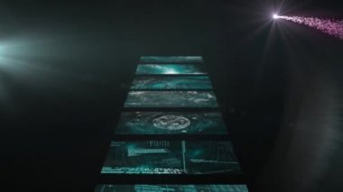 Ardışık arayüz ekranları üzerinde siyah arkaplan üzerinde veri işleme ile kayan yıldızın animasyonu. 