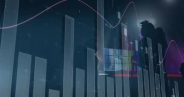 İnsanların dans etmesi üzerine finansal veri işleme animasyonu. küresel finans, iş ve dijital arayüz kavramı dijital olarak oluşturulmuş video.