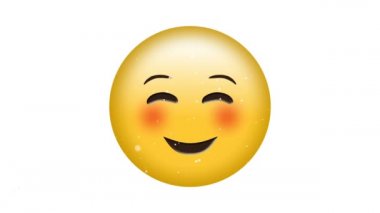 Düşen konfeti üzerine mutlu emoji ikonu animasyonu. küresel sosyal medya ve iletişim konsepti dijital olarak oluşturulmuş video.